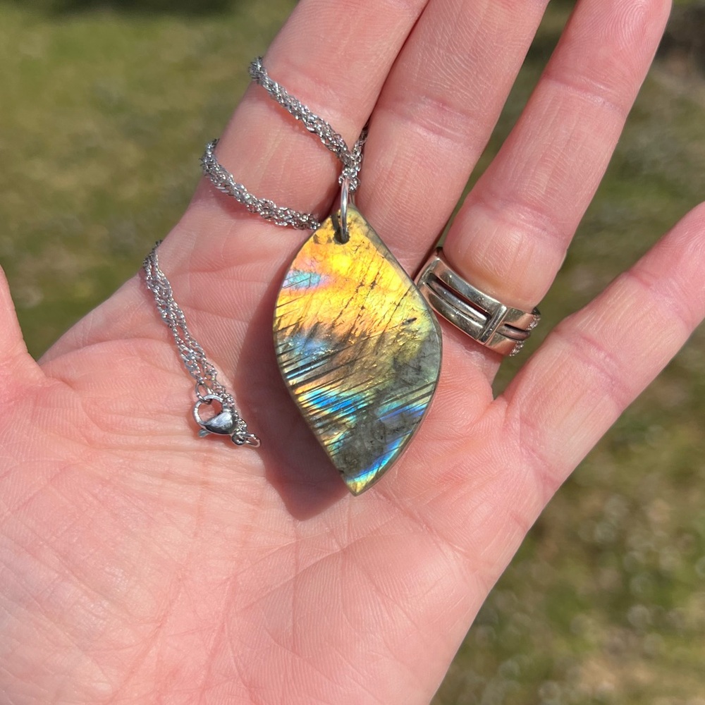 Labradorite Crystal Marquise Pendant - Handmade by Wandering Bunny LLC - Picture 4 of 11